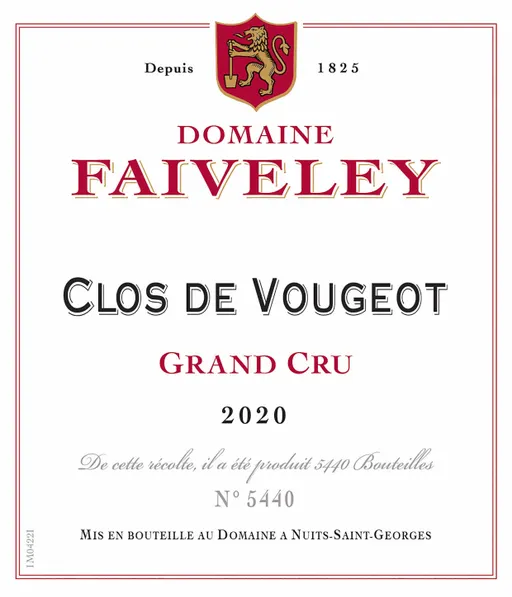 THIERRY FAIVELEY Domaine Faiveley, Grand Cru, Rot, 2020, Clos de Vougeot ou Clos Vougeot. Das vordere Etikett