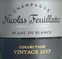 CENTRE VINICOLE - CHAMPAGNE NICOLAS FEUILLATTE - CV-CNF - CHAMPAGNE CASTELNAU/SOCIETE DES PRODUCTEUR (CHOUILLY) Nicolas Feuillatte, Blanc de Blancs Collection Vintage, Weiß, 2017, Champagne. Das vordere Etikett