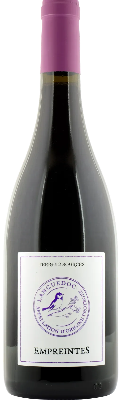 TERRE DES 2 SOURCES Empreintes, Red, 2020, Languedoc. Bottle image