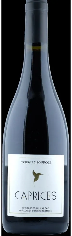 TERRE DES 2 SOURCES, Caprices, Rouge, 2019, Terrasses du Larzac. Image de la bouteille