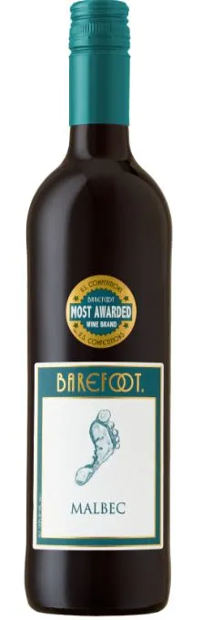 Barefoot, Malbec, Red, 2021, California. Bottle image