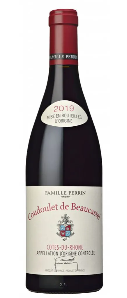 SOCIETE FERMIERE DES VIGNOBLES P.PERRIN Coudoulet de Beaucastel, Rosso, 2019, Côtes du Rhône. Immagine della bottiglia