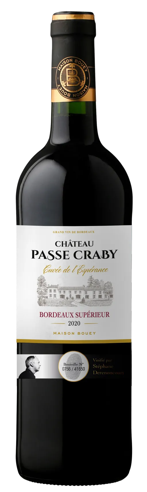 Maison Bouey CHATEAU PASSE CRABY, Red, 2019, Bordeaux supérieur. Bottle image