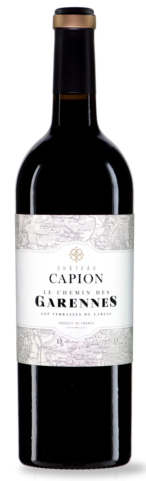 Château Capion Le Chemin des Garennes, Rosso, 2017, Terrasses du Larzac. Immagine della bottiglia
