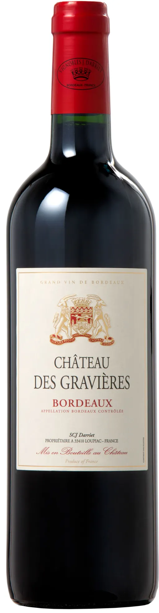 SOCIETE CIVILE J. DARRIET Château des Gravieres, Red, 2018, Bordeaux. Bottle image