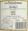 La Toledana, Weiß, 2018, Gavi / Cortese di Gavi. Das hintere Etikett