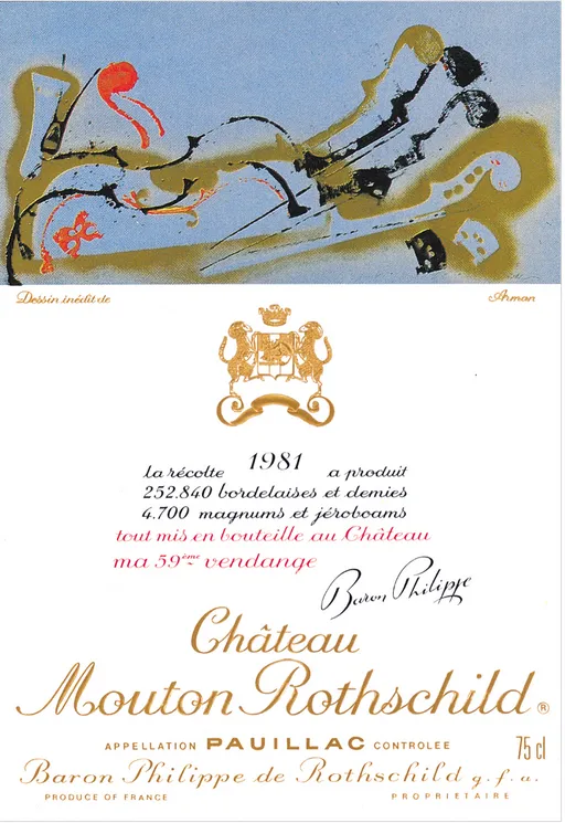 Château Mouton Rothschild, Premier Grand Cru Classé, Rosso, 1981, Pauillac. Etichetta frontale