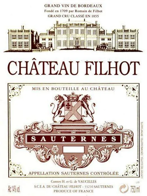 Scea du château Filhot Château Filhot, Deuxième Cru Classé, White, 2022, Sauternes. Front label