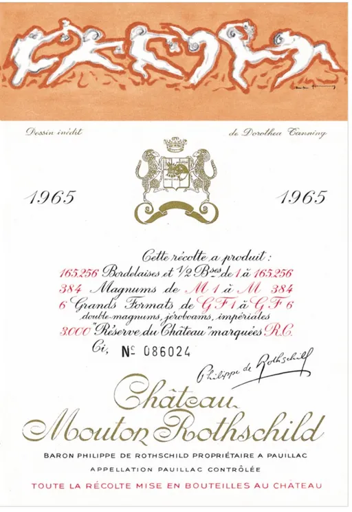 Château Mouton Rothschild, Premier Grand Cru Classé, Rosso, 1965, Pauillac. Etichetta frontale