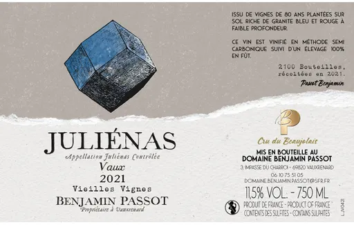 BENJAMIN PASSOT, Juliénas Vaux, Red, 2021, Juliénas. Bottle image