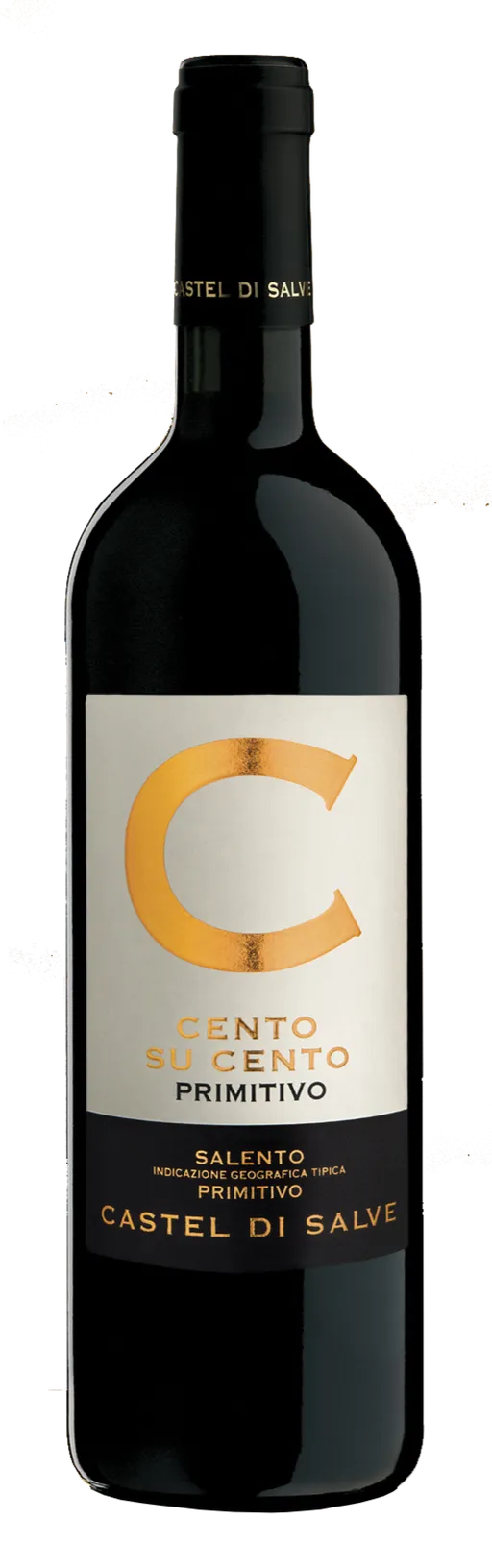 CASTEL DI SALVE S.R.L. - SOCIETA' AGRICOLA CASTEL DI SALVE, Cento Su Cento, Rot, 2019, Salento. Flaschenabbildung