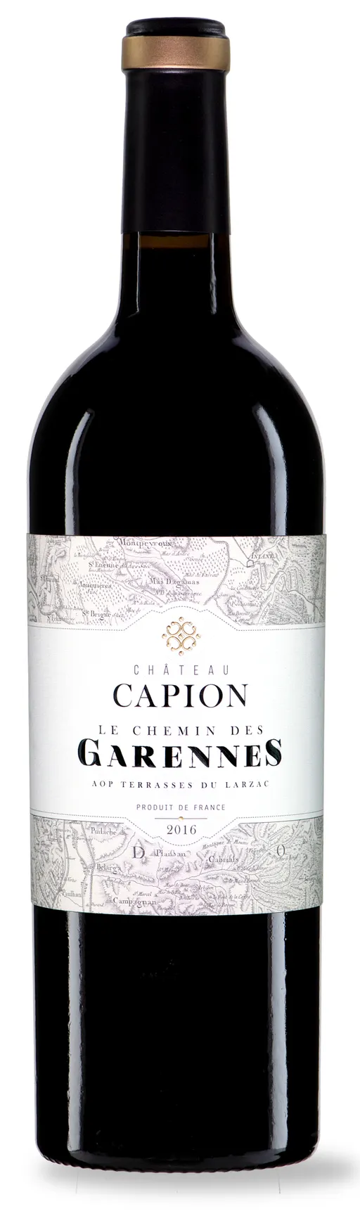 Château Capion Le Chemin des Garennes, Tinto, 2016, Terrasses du Larzac. Imagen de botella