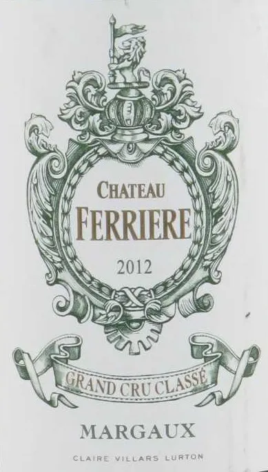 Château Ferrière, Troisième Cru Classé, Red, 2012, Margaux. Front label
