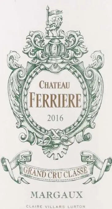 Château Ferrière, Troisième Cru Classé, Red, 2016, Margaux. Front label