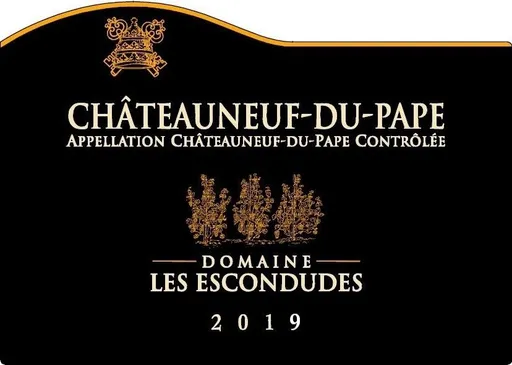 LE CELLIER DES PRINCES Domaine Les Escondudes, Rot, 2019, Châteauneuf-du-Pape. Das vordere Etikett