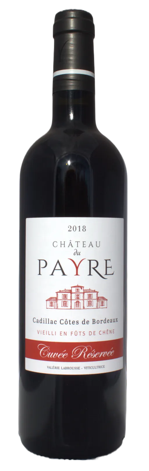 Vignobles Arnaud & Marcuzzi Chateau Du Payre, Cuvée Réservée, Rouge, 2018, Côtes de Bordeaux Cadillac. Image de la bouteille