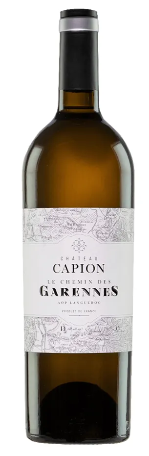 Château Capion Le Chemin des Garennes, Blanco, 2020, Languedoc. Imagen de botella