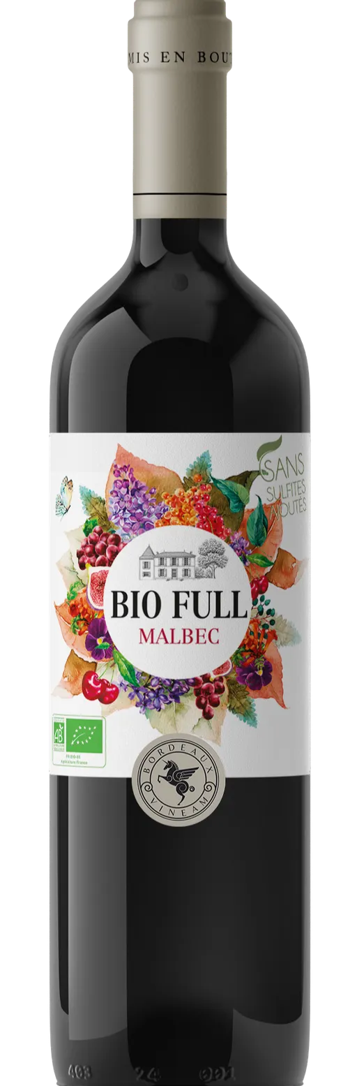 BORDEAUX VINEAM VIGNOBLES (SAINT-MAGNE-DE-CASTILLON) Bio Full, BIO FULL MALBEC, Rot, 2020, Bordeaux supérieur. Flaschenabbildung
