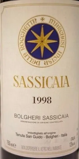 Tenuta San Guido Sassicaia, Red, 1998, Bolgheri Sassicaia. Front label