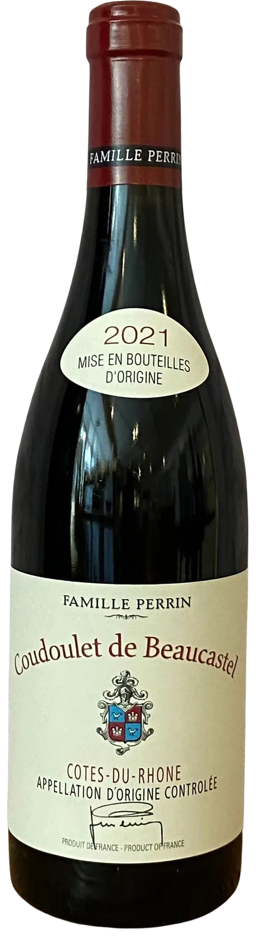 SOCIETE FERMIERE DES VIGNOBLES P.PERRIN Coudoulet de Beaucastel, Rot, 2021, Côtes du Rhône. Flaschenabbildung