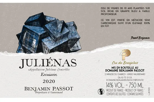 BENJAMIN PASSOT, Julienas Escuissin, Rot, 2022, Juliénas. Flaschenabbildung