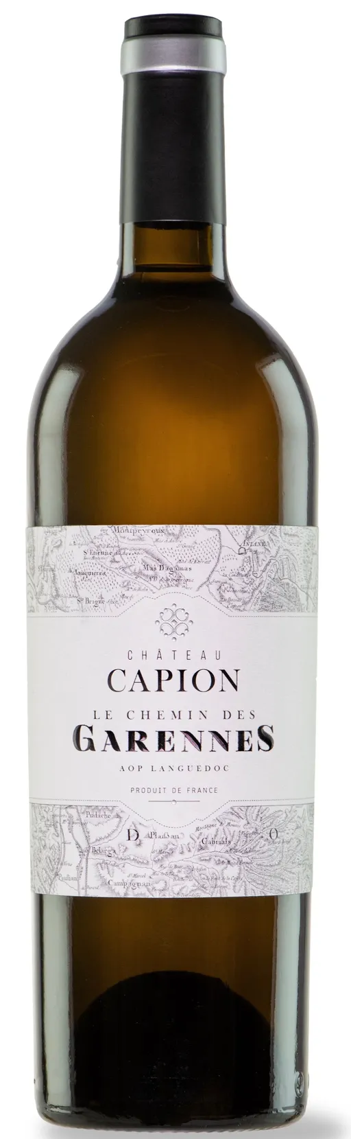 Château Capion Le Chemin des Garennes, Blanco, 2021, Languedoc. Imagen de botella