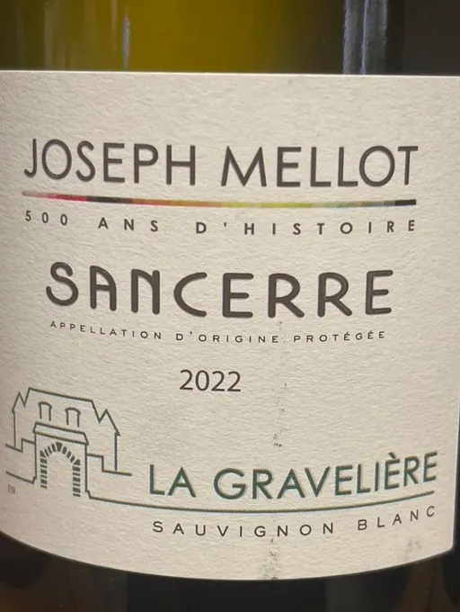 VIGNOBLES JOSEPH MELLOT PERE ET FILS La Gravelière, Bianco, 2022, Sancerre. Etichetta frontale