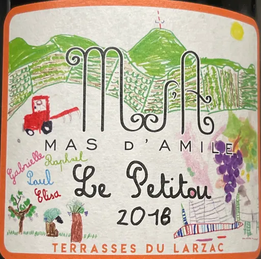 AMELIE d'HURLABORDE Mas D’Amile, Le Petitou, Rosso, 2016, Terrasses du Larzac. Etichetta frontale