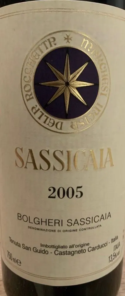 Tenuta San Guido Sassicaia, Red, 2005, Bolgheri Sassicaia. Front label