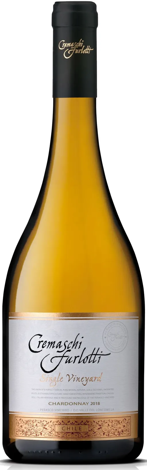 CREMASCHI FURLOTTI, SINGLE VINEYARD CHARDONNAY, White, 2019, Valle del Loncomilla. Bottle image