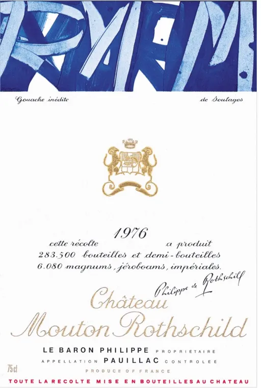 Château Mouton Rothschild, Premier Grand Cru Classé, Rosso, 1976, Pauillac. Etichetta frontale