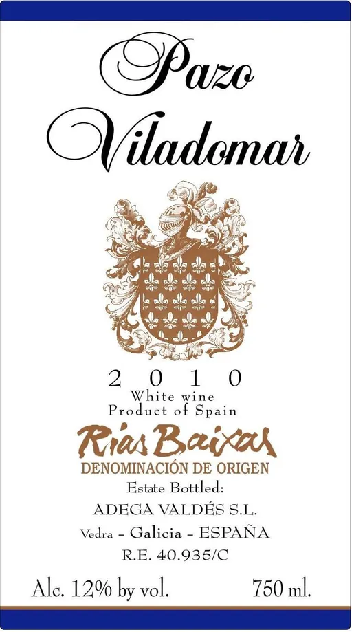 ADEGA VALDES SL Pazo Viladomar, White, 2010, Rías Baixas. Front label