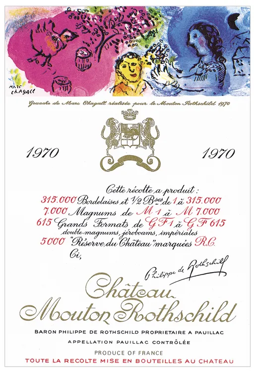 Château Mouton Rothschild, Premier Grand Cru Classé, Rosso, 1970, Pauillac. Etichetta frontale