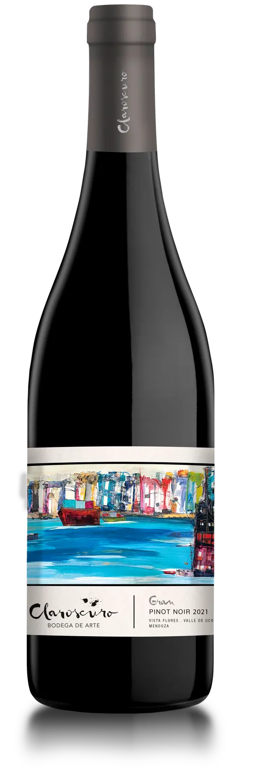 Bodega de Arte Claroscuro Gran Pinot Noir, Rosso, 2021, Mendoza. Immagine della bottiglia
