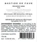 Earl domaine de Fave BASTIDE DE FAVE, Réserve du Prieuré, Rosé, 2018, Coteaux varois en Provence. Contre-étiquette