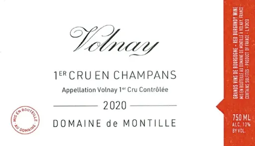 DOMAINE ETIENNE DE MONTILLE Domaine de Montille, Red, 2020, Volnay premier cru Champans. Front label