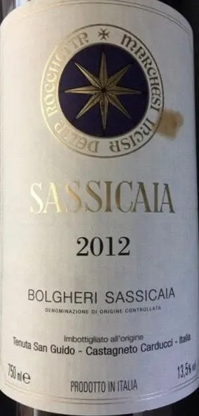 Tenuta San Guido Sassicaia, Red, 2012, Bolgheri Sassicaia. Front label