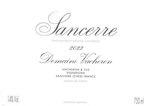 VACHERON VIGNERONS SAS Domaine Vacheron, Weiß, 2022, Sancerre. Das vordere Etikett