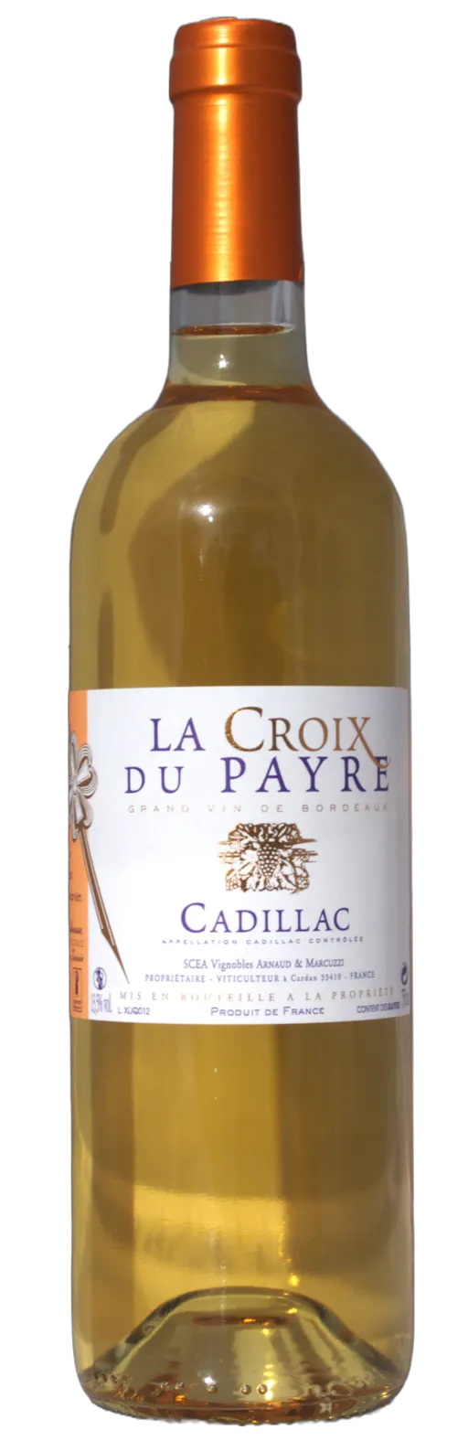 Vignobles Arnaud & Marcuzzi Chateau Du Payre, La Croix du Payre liquoreux, Bianco, 2016, Cadillac. Immagine della bottiglia