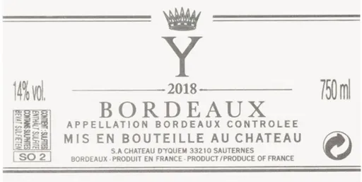 SA DU CHATEAU D'YQUEM Château d’Yquem, Premier Cru Supérieur, Weiß, 2018, Sauternes. Das vordere Etikett