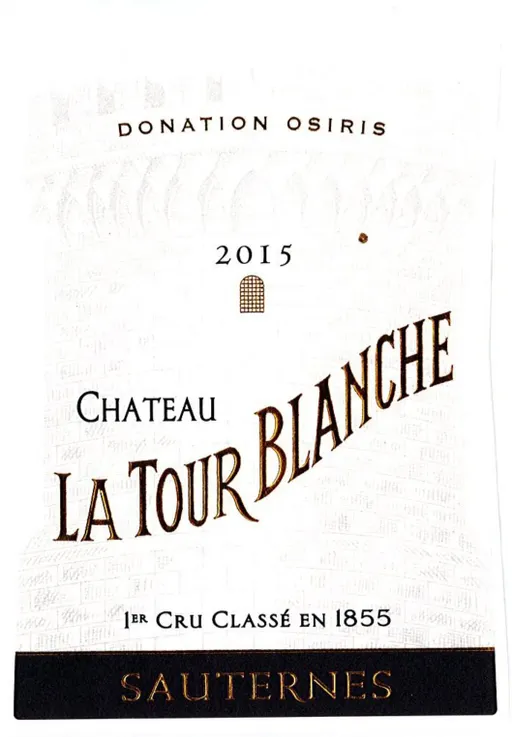 LA TOUR BLANCHE (BOMMES) Château La Tour Blanche, Premier Grand Cru Classé, White, 2015, Sauternes. Front label