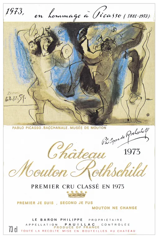 Château Mouton Rothschild, Premier Grand Cru Classé, Rosso, 1973, Pauillac. Etichetta frontale