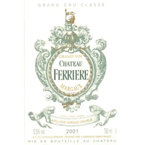 Château Ferrière, Troisième Cru Classé, Red, 2001, Margaux. Front label