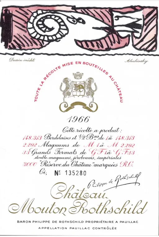 Château Mouton Rothschild, Premier Grand Cru Classé, Red, 1966, Pauillac. Front label