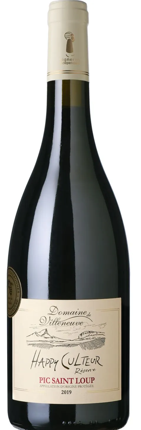 DOMAINE DE VILLENEUVE (CLARET), Happy Culteur, Rosso, 2020, Pic Saint-Loup. Immagine della bottiglia