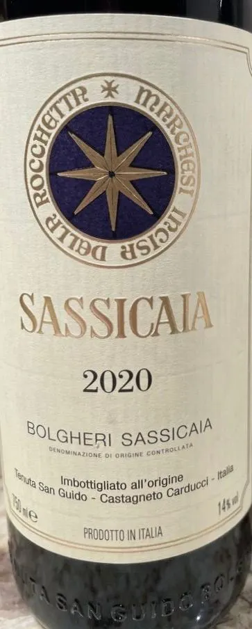 Tenuta San Guido Sassicaia, Red, 2020, Bolgheri Sassicaia. Front label