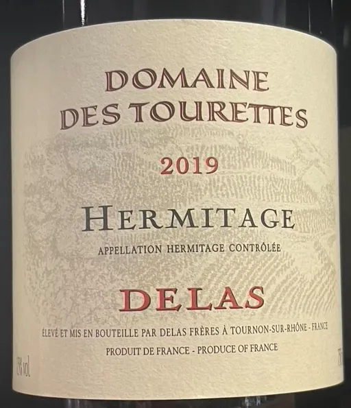 Delas Frères Domaine des Tourettes, Red, 2019, Hermitage ou Ermitage ou l'Hermitage ou l'Ermitage. Front label