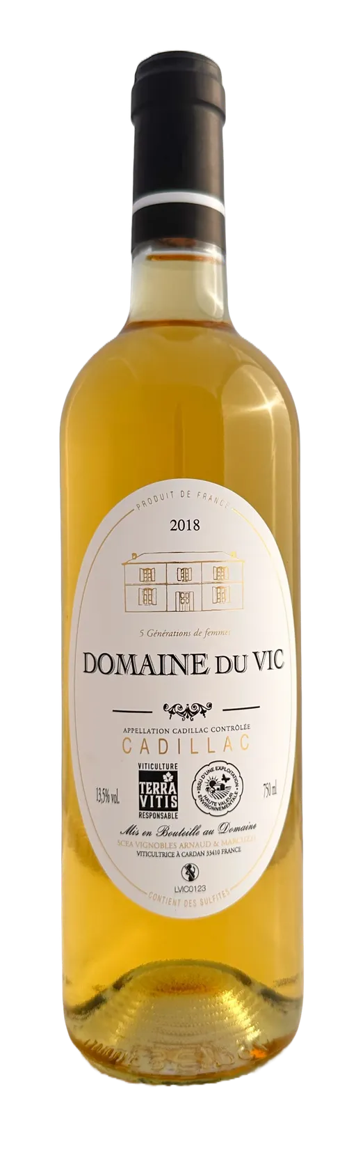 Vignobles Arnaud & Marcuzzi Château du Payre, Domaine du Vic, Bianco, 2018, Cadillac. Immagine della bottiglia