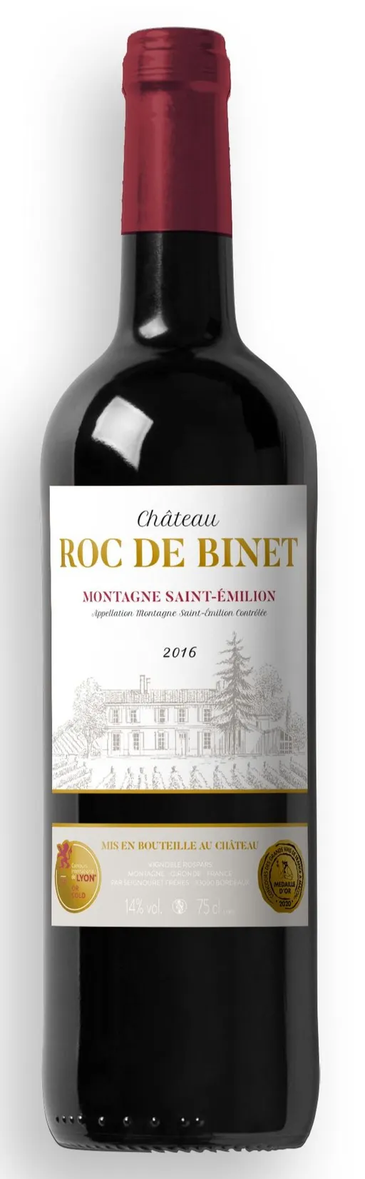Rospars CHATEAU ROC DE BINET, Rot, 2016, Montagne-Saint-Emilion. Flaschenabbildung