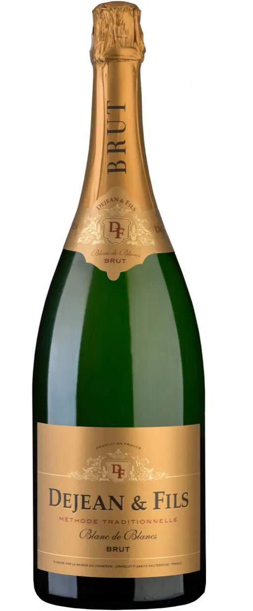 La Maison du Vigneron Dejean et Fils, Blanc de Blancs, Blanc, NV, Côtes du Jura. Image de la bouteille